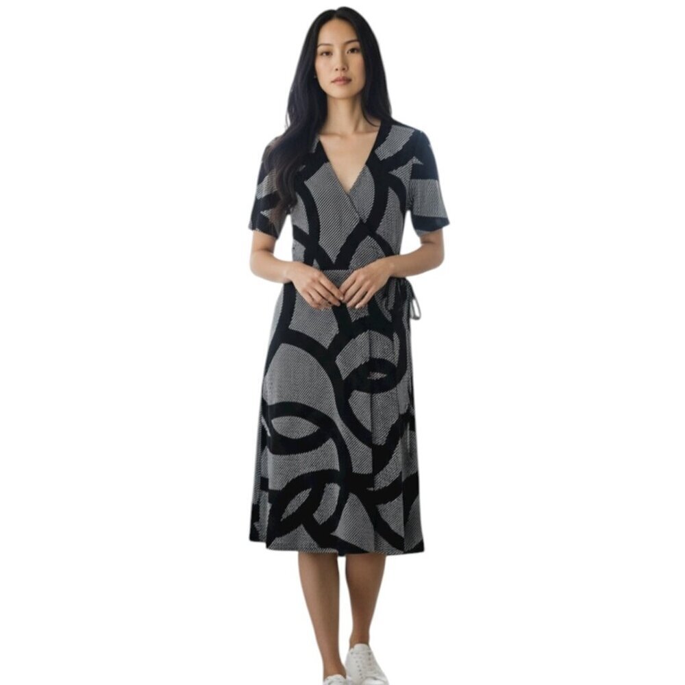 NEW/NWT H&M Black White Striped Jersey Short Sleeve Wrap Dress Size Small